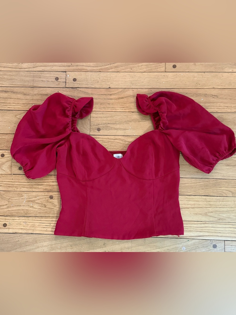 Aritzia Wilfred Novella Blouse Black Short Sleeve XL Crimson Red Sweetheart